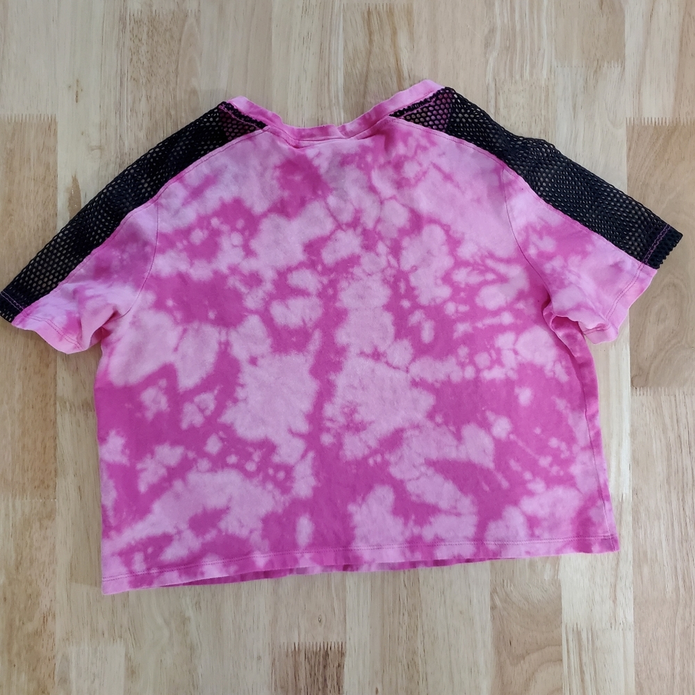 VS Pink Watercolor ombre Crop top with mesh net sleeves Custom gym wear Medium - Picture 2 of 4